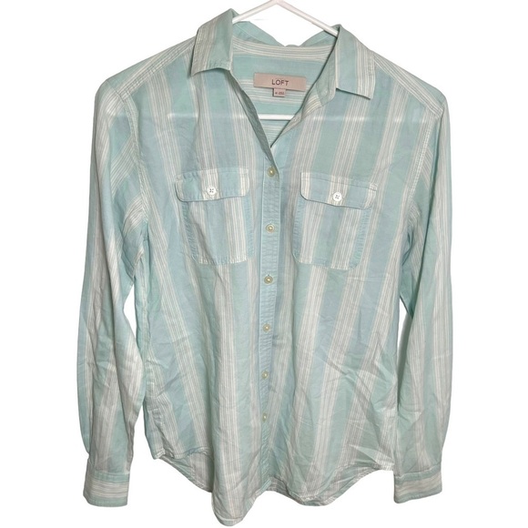 Loft Button Down Shirt Mint Green White Stripes - Picture 3 of 14